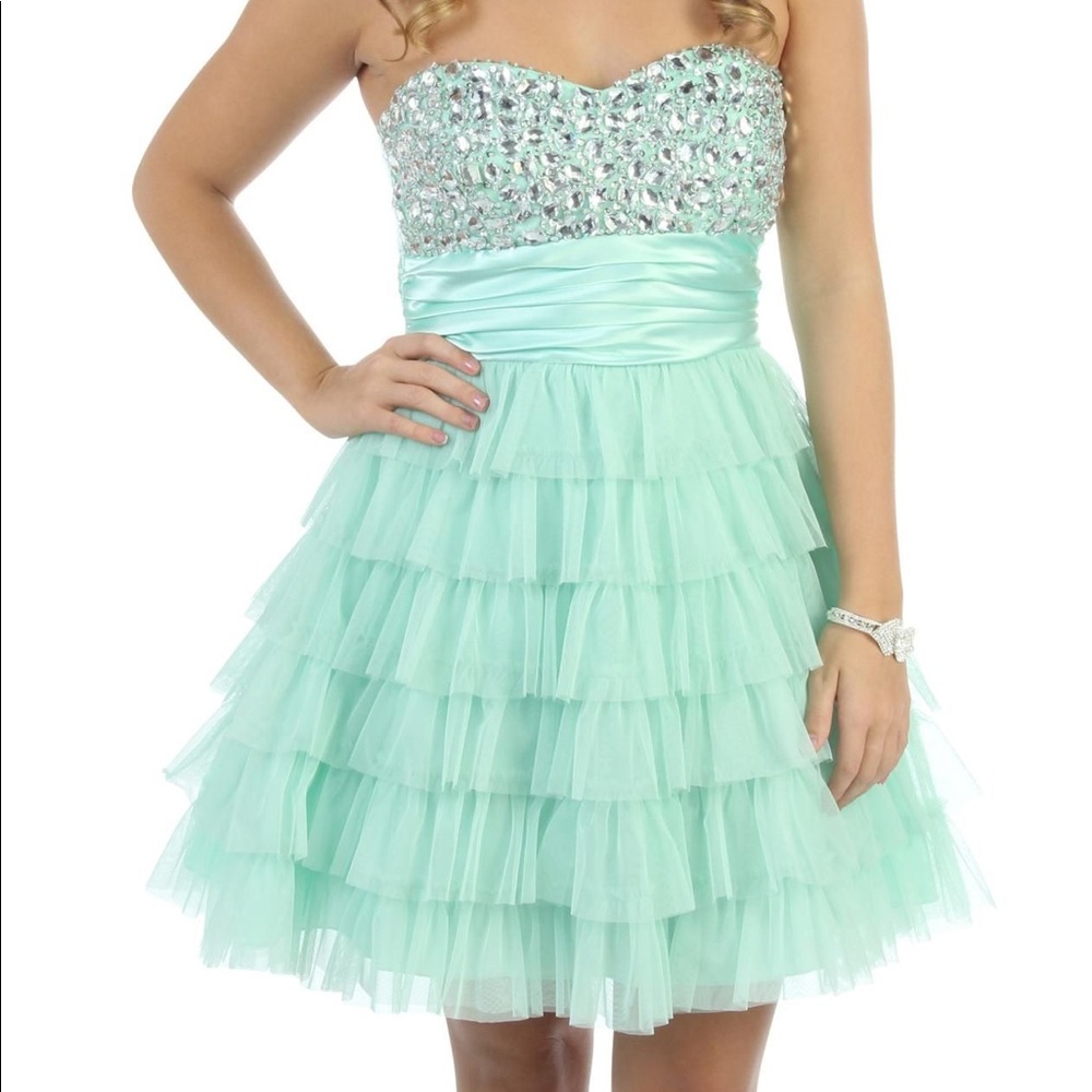 NWT DEB turquoise strapless beaded dress.